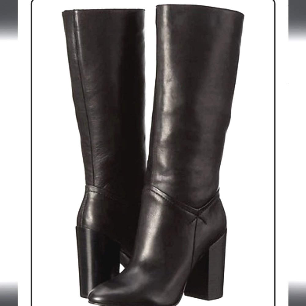 ALDO "JACKSIE' BLACK LEATHER BLOCK HEEL KNEE HIGH BOOT. US SIZE 9.
